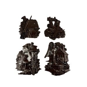 Sexton Brown Metal Wall Plaques Set of 4, Vintage 1976 Cottage core Granny‎ Core